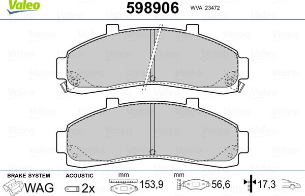 Valeo 598906 - Тормозные колодки, дисковые, комплект autosila-amz.com