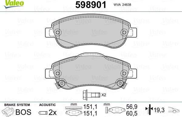 Valeo 598901 - Тормозные колодки, дисковые, комплект autosila-amz.com