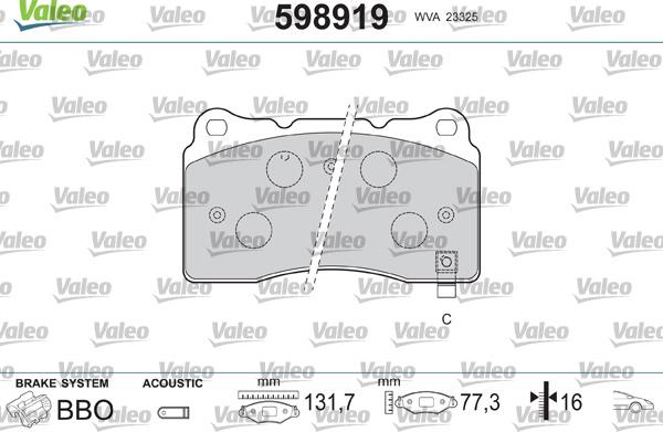 Valeo 598919 - Тормозные колодки, дисковые, комплект autosila-amz.com