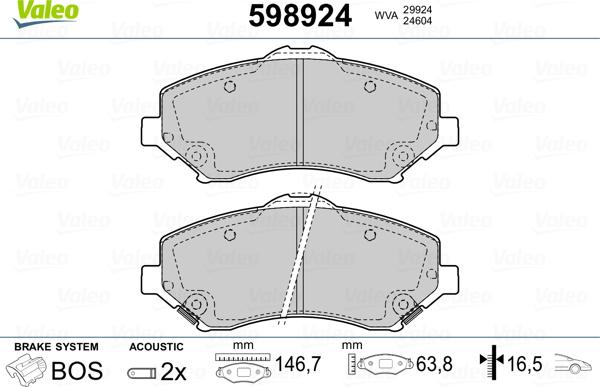 Valeo 598924 - Тормозные колодки, дисковые, комплект autosila-amz.com