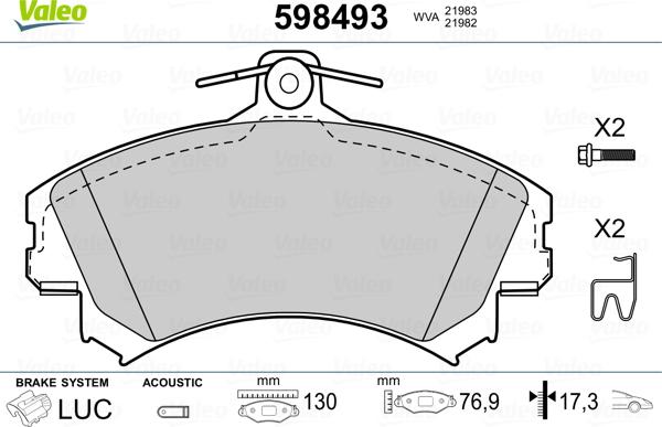 Valeo 598493 - Тормозные колодки, дисковые, комплект autosila-amz.com