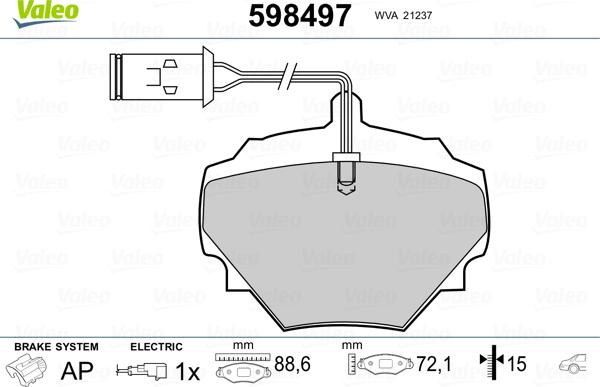 Valeo 598497 - Тормозные колодки, дисковые, комплект autosila-amz.com