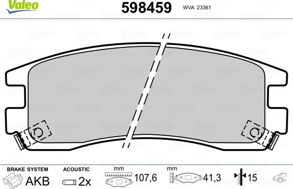 Valeo 598459 - Тормозные колодки, дисковые, комплект autosila-amz.com