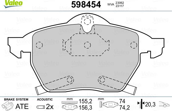 Valeo 598454 - Тормозные колодки, дисковые, комплект autosila-amz.com