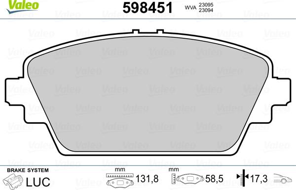 Valeo 598451 - Тормозные колодки, дисковые, комплект autosila-amz.com