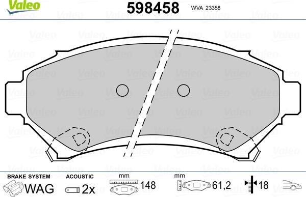 Valeo 598458 - Тормозные колодки, дисковые, комплект autosila-amz.com