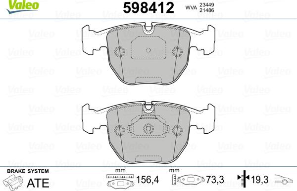 Valeo 598412 - Тормозные колодки, дисковые, комплект autosila-amz.com