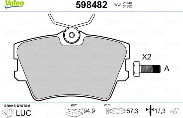 Valeo 598482 - Тормозные колодки, дисковые, комплект autosila-amz.com