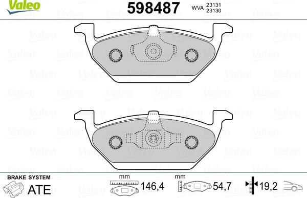 Valeo 598487 - Тормозные колодки, дисковые, комплект autosila-amz.com