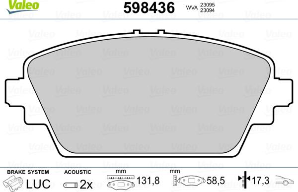 Valeo 598436 - Тормозные колодки, дисковые, комплект autosila-amz.com