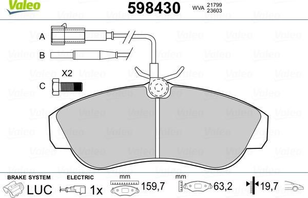 Valeo 598430 - Тормозные колодки, дисковые, комплект autosila-amz.com