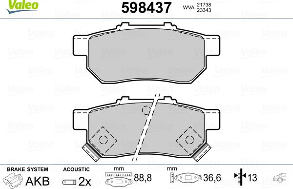 Valeo 598437 - Тормозные колодки, дисковые, комплект autosila-amz.com