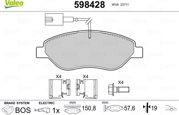 Valeo 598428 - Тормозные колодки, дисковые, комплект autosila-amz.com