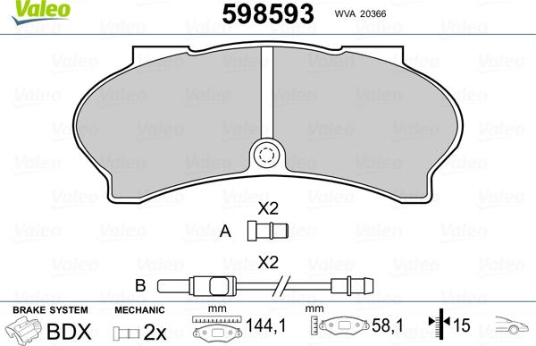 Valeo 598593 - Тормозные колодки, дисковые, комплект autosila-amz.com