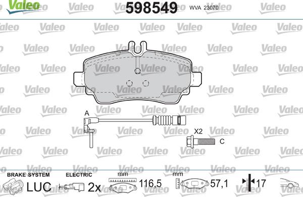 Valeo 598549 - Тормозные колодки, дисковые, комплект autosila-amz.com
