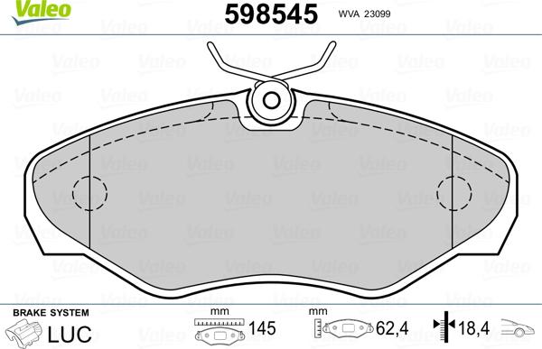 Valeo 598545 - Тормозные колодки, дисковые, комплект autosila-amz.com