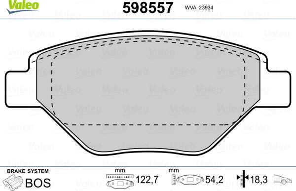 Valeo 598557 - Тормозные колодки, дисковые, комплект autosila-amz.com