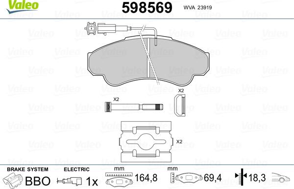 Valeo 598569 - Тормозные колодки, дисковые, комплект autosila-amz.com