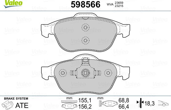 Valeo 598566 - Тормозные колодки, дисковые, комплект autosila-amz.com