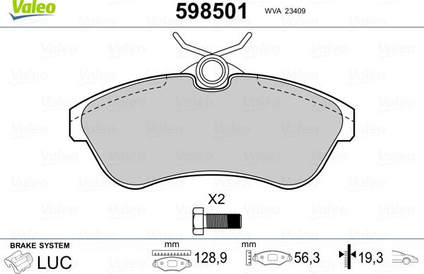 Valeo 598501 - Тормозные колодки, дисковые, комплект autosila-amz.com