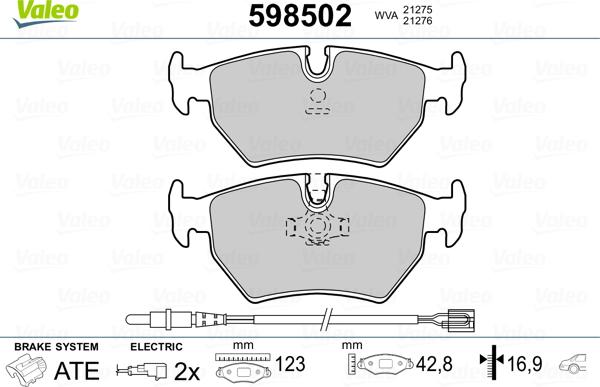 Valeo 598502 - Тормозные колодки, дисковые, комплект autosila-amz.com