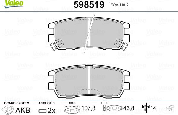 Valeo 598519 - Тормозные колодки, дисковые, комплект autosila-amz.com