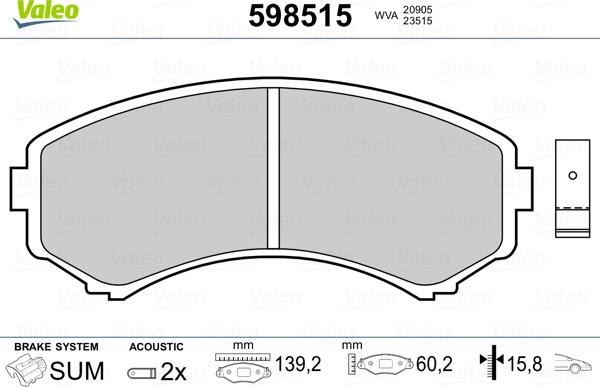 Valeo 598515 - Тормозные колодки, дисковые, комплект autosila-amz.com