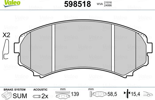 Valeo 598518 - Тормозные колодки, дисковые, комплект autosila-amz.com