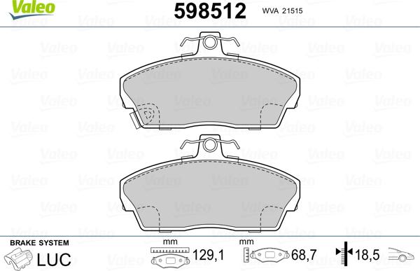 Valeo 598512 - Тормозные колодки, дисковые, комплект autosila-amz.com