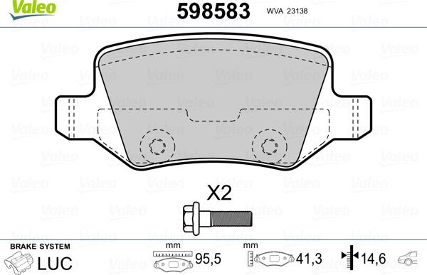 Valeo 598583 - Тормозные колодки, дисковые, комплект autosila-amz.com