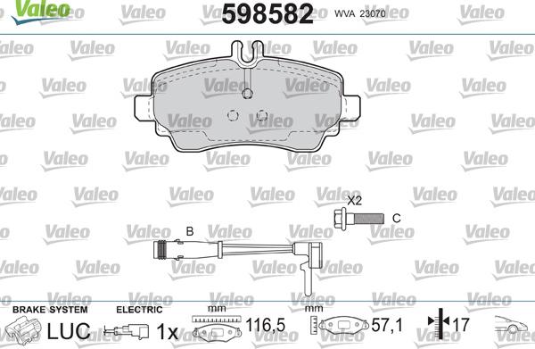 Valeo 598582 - Тормозные колодки, дисковые, комплект autosila-amz.com