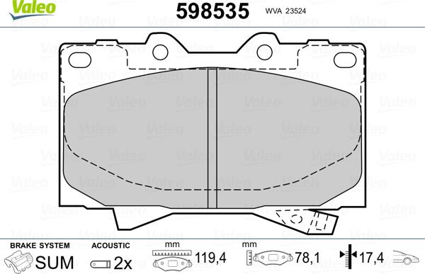 Valeo 598535 - Тормозные колодки, дисковые, комплект autosila-amz.com