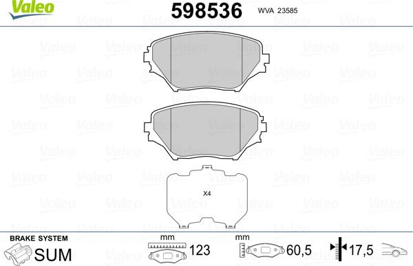 Valeo 598536 - Тормозные колодки, дисковые, комплект autosila-amz.com