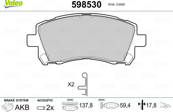 Valeo 598530 - Тормозные колодки, дисковые, комплект autosila-amz.com