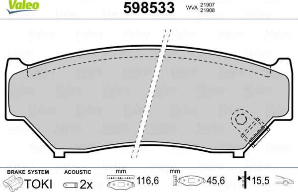 Valeo 598533 - Тормозные колодки, дисковые, комплект autosila-amz.com