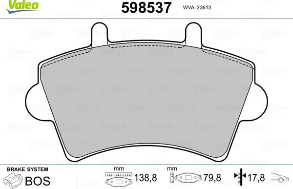 Valeo 598537 - Тормозные колодки, дисковые, комплект autosila-amz.com