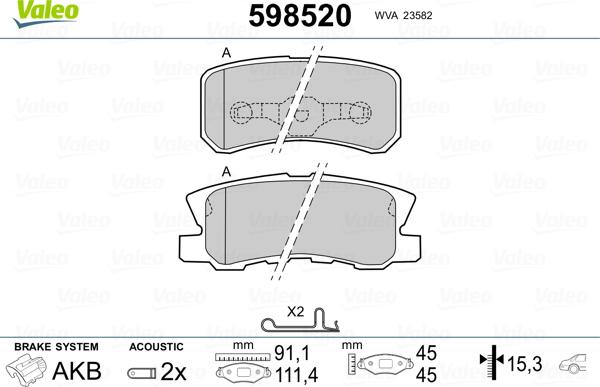 Valeo 598520 - Тормозные колодки, дисковые, комплект autosila-amz.com