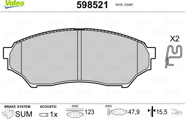 Valeo 598521 - Тормозные колодки, дисковые, комплект autosila-amz.com