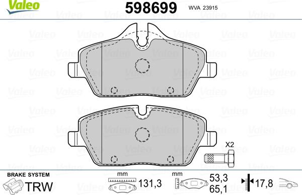 Valeo 598699 - Тормозные колодки, дисковые, комплект autosila-amz.com