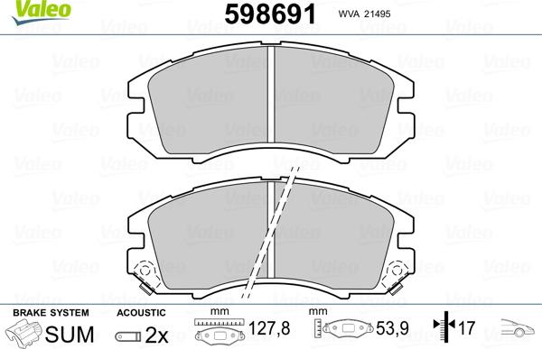 Valeo 598691 - Тормозные колодки, дисковые, комплект autosila-amz.com