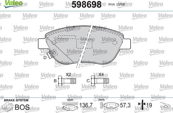 Valeo 598698 - Тормозные колодки, дисковые, комплект autosila-amz.com