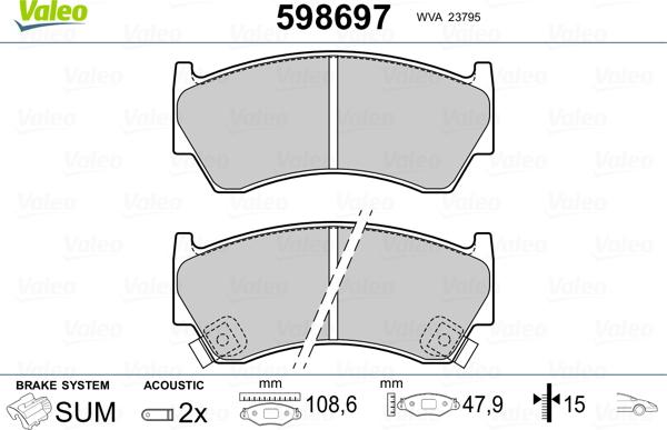 Valeo 598697 - Тормозные колодки, дисковые, комплект autosila-amz.com