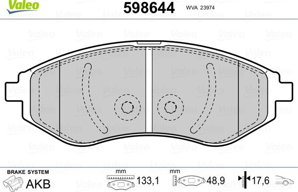 Valeo 598644 - Тормозные колодки, дисковые, комплект autosila-amz.com