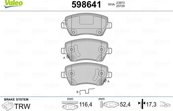 Valeo 598641 - Тормозные колодки, дисковые, комплект autosila-amz.com