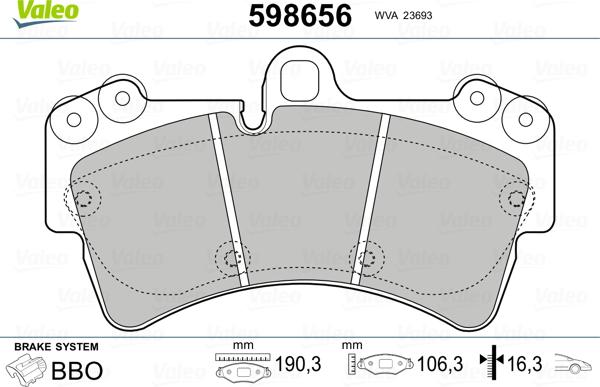 Valeo 598656 - Тормозные колодки, дисковые, комплект autosila-amz.com