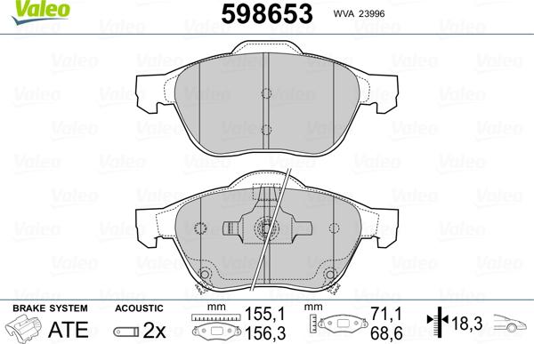 Valeo 598653 - Тормозные колодки, дисковые, комплект autosila-amz.com