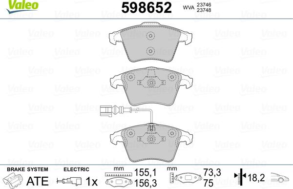 Valeo 598652 - Тормозные колодки, дисковые, комплект autosila-amz.com