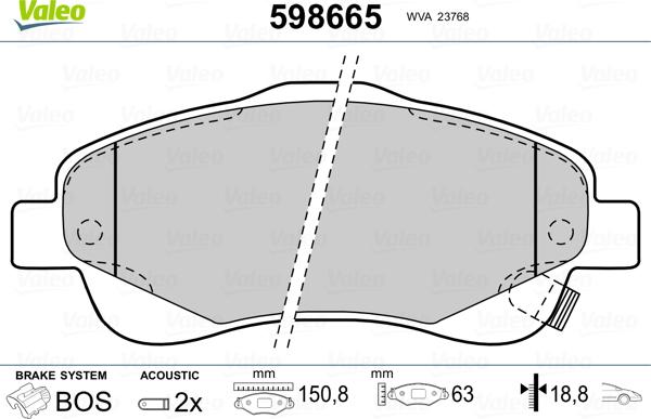 Valeo 598665 - Тормозные колодки, дисковые, комплект autosila-amz.com