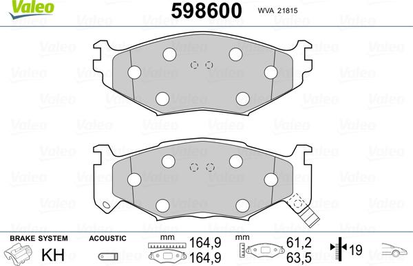 Valeo 598600 - Тормозные колодки, дисковые, комплект autosila-amz.com