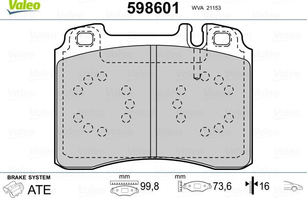 Valeo 598601 - Тормозные колодки, дисковые, комплект autosila-amz.com